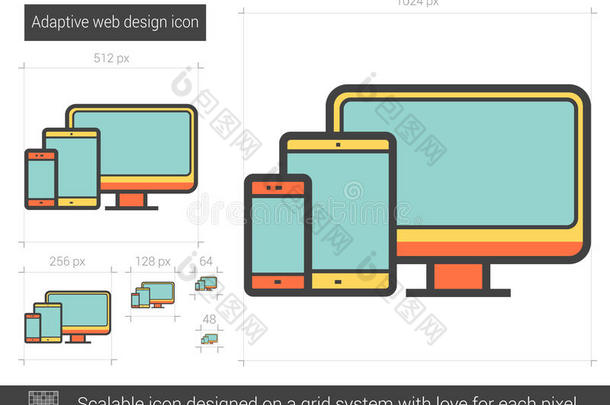 自<strong>适应</strong>网页设计线图标。