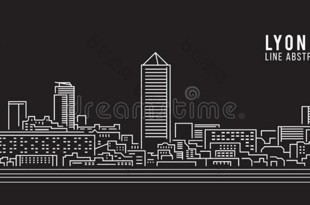 城市<strong>景观建筑</strong>线条艺术矢量插图设计-里昂市