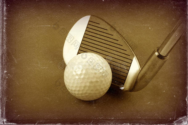 高尔夫俱乐部和球塞皮亚风格的形象和磨损的<strong>照片</strong>纸<strong>效果</strong>。