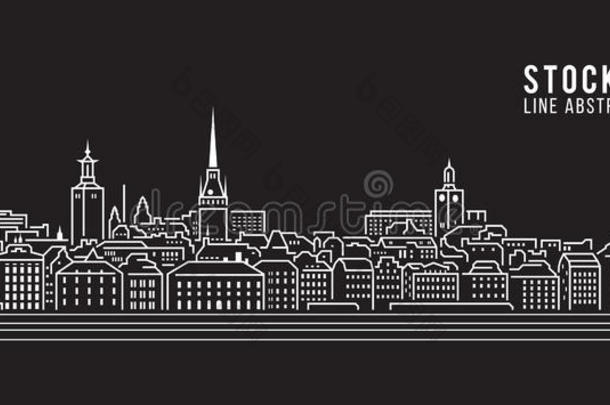 城市<strong>景观建筑</strong>线艺术矢量插图设计-斯德哥尔摩城市
