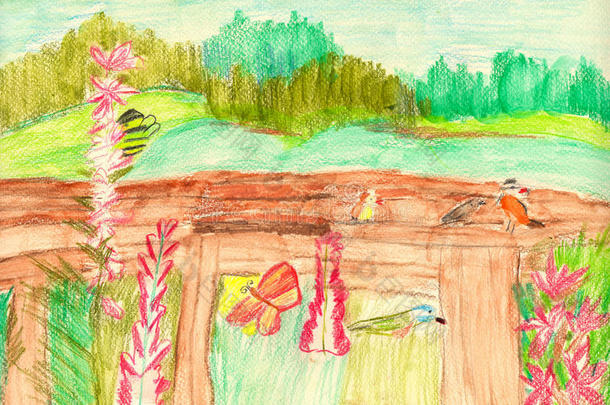 儿童绘画夏季景观