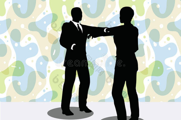 商业男人和女人握手姿势的剪影
