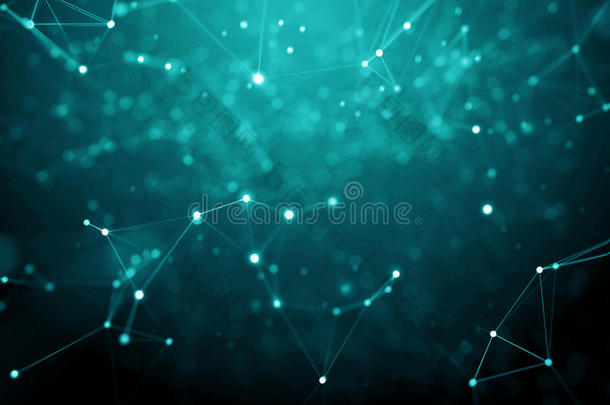 抽象蓝色几何背景.实用技术风格。 霓虹灯标志。 未来主义技术HUD元素