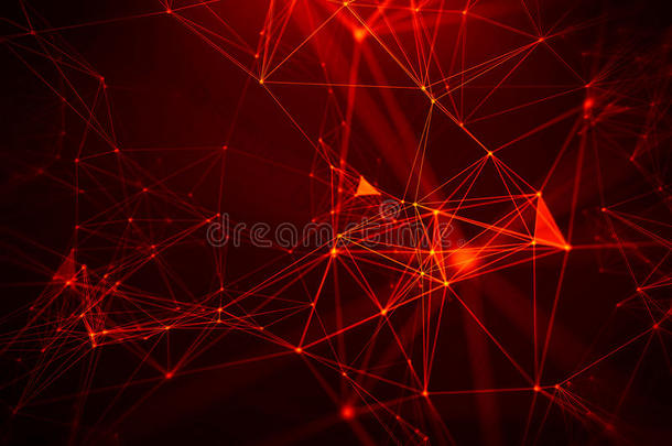 抽象的红色几何背景。 未来主义的技术风格。 霓虹灯标志。 未来主义技术HUD元素