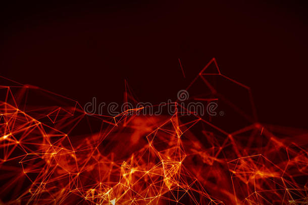 抽象火红色几何背景.现代技术风格。 霓虹灯标志。 哈德元素。 优雅的。 大数据
