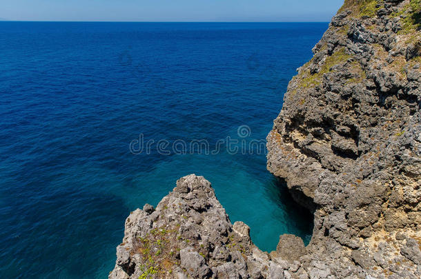 藻类水生的悬崖攀登海岸