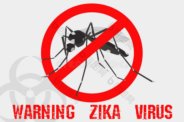 警惕蚊子图标，传播寨卡病毒和登革热病毒
