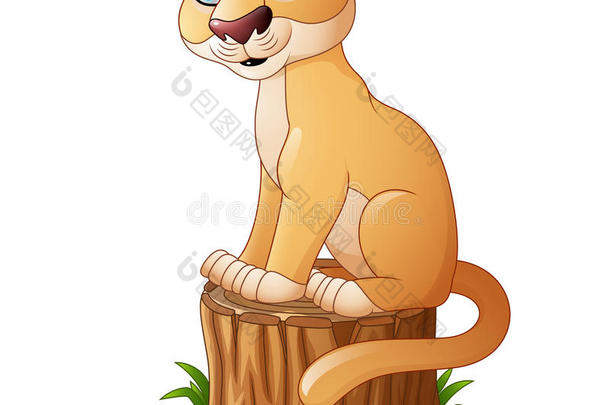 卡通猫坐在树桩上