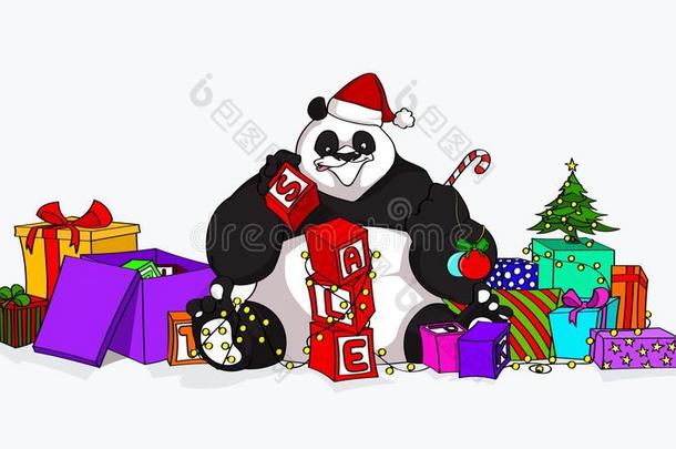 圣诞销售熊猫与积木