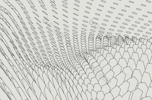 抽象矢量景观背景。 网络空间网格。 三维技术插图。