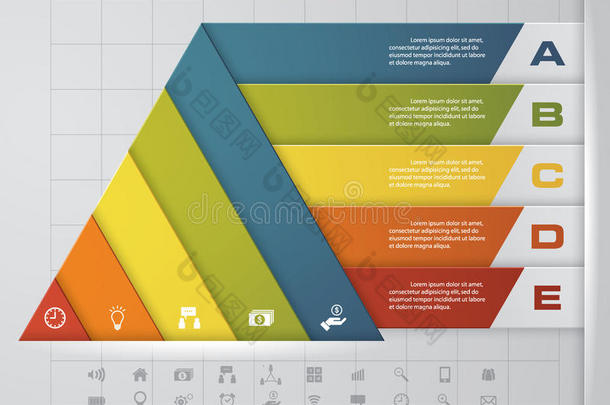 抽象金字塔形状布局与5步清洁数字横幅模板/图形或网站布局。