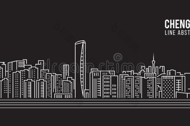 城市景观建筑线艺术矢量插图设计-成都城市