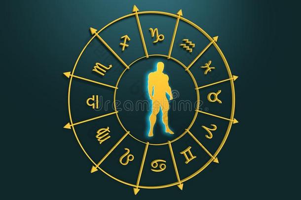 占星术符号圆圈。 肌肉男的轮廓