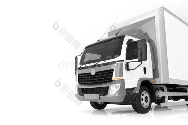 商业货运卡车与空白白色拖车。 通用的，无品牌的设计。