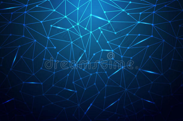 蓝色抽象网格背景-圆圈，线条和闪电形状不匹配