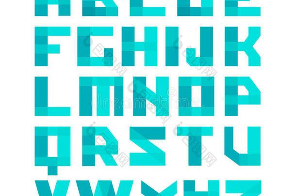 几何形状蓝色字体字母。 覆盖透明样式字母。 容易着色能力