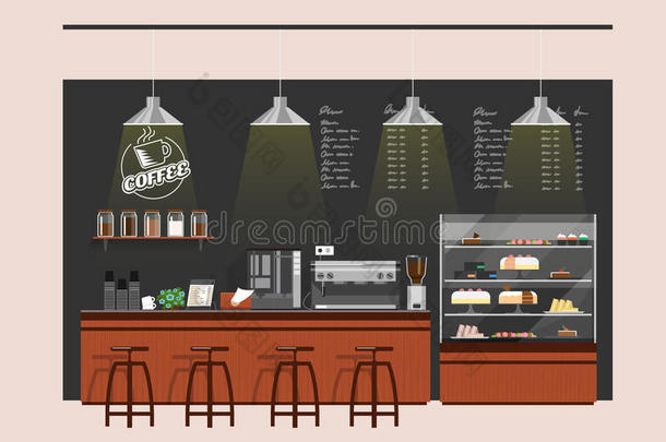 咖啡厅，咖啡厅，柜台，平面风格