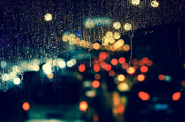 雨<strong>夜</strong>透过窗户看城市景色