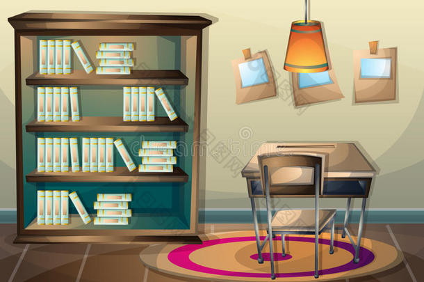 卡通矢量插图内部图书馆室与分离层