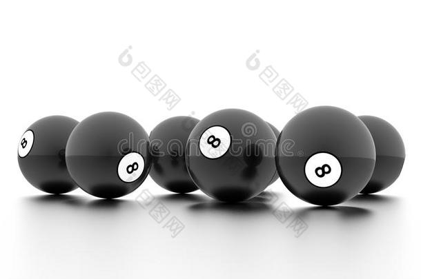 八个球在一个普通的白色背景上