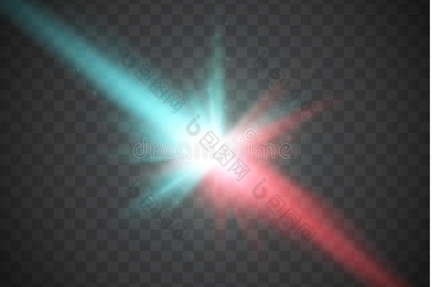 两种力量与红光和蓝光的碰撞。 矢量。 爆炸概念。
