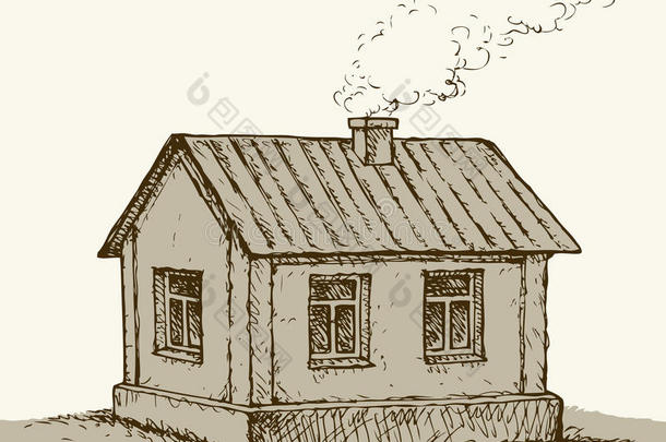 舒适的小房子。 矢量草图