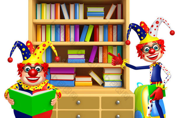 有书架和书的小丑