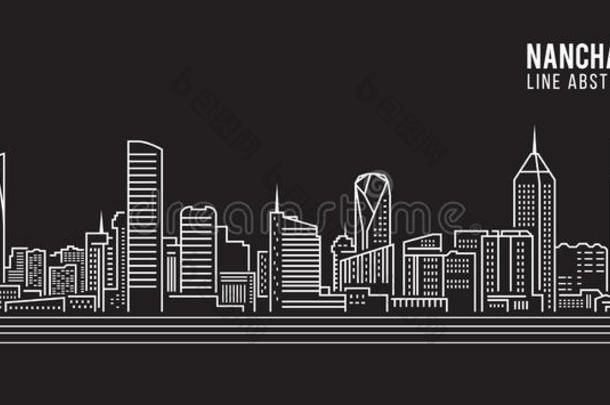 城市<strong>景观建筑</strong>线艺术矢量插图设计-南昌市