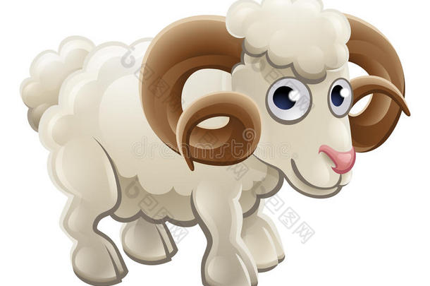 卡通可爱的公羊农场动物