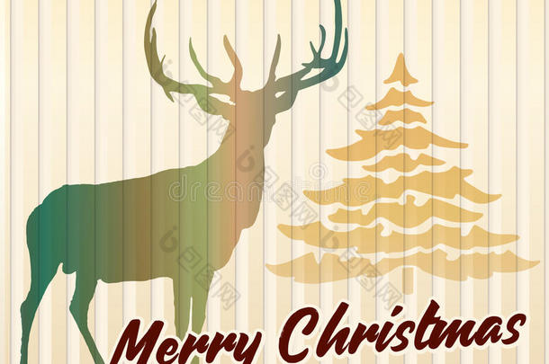 圣诞贺卡与鹿和圣诞树，矢量设计模板