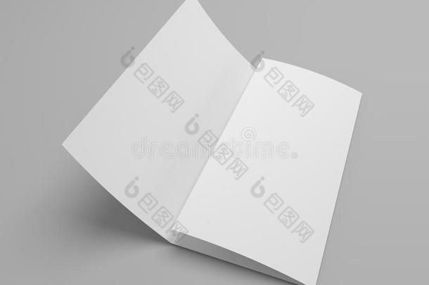 空白3D插图<strong>三折</strong>叠小册子模型与打开的页面