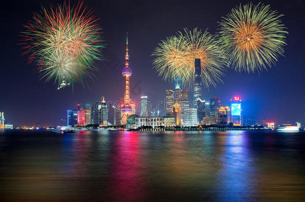 上海烟花，中国庆祝国庆节