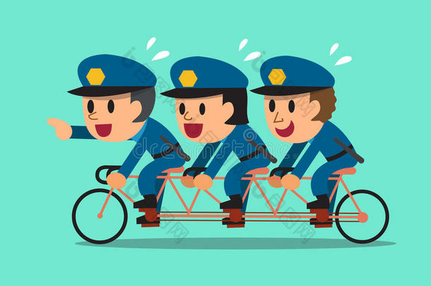 卡通<strong>三名</strong>警察骑串联自行车