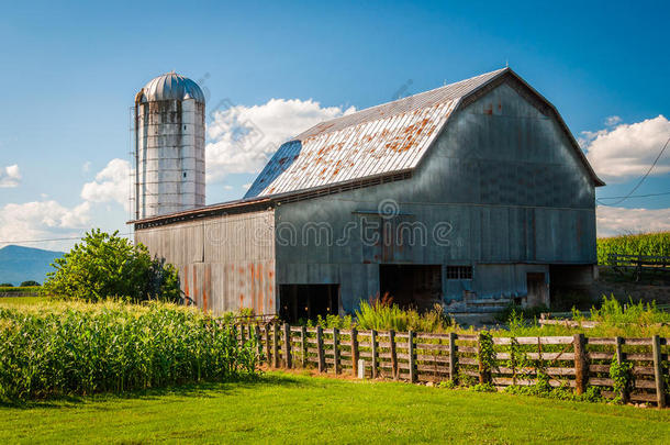 弗吉尼亚州谢兰多亚山谷农村农场上的谷仓。