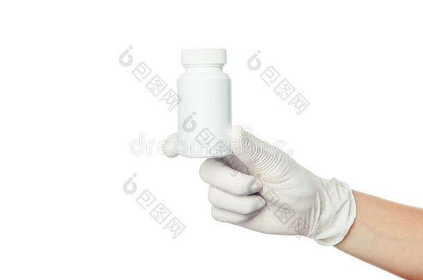 医生的手戴着白色消毒手术手套