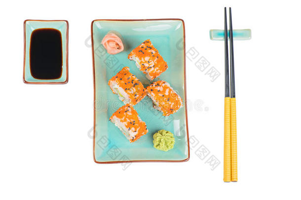 开胃菜亚洲的蓝色鱼子酱筷子