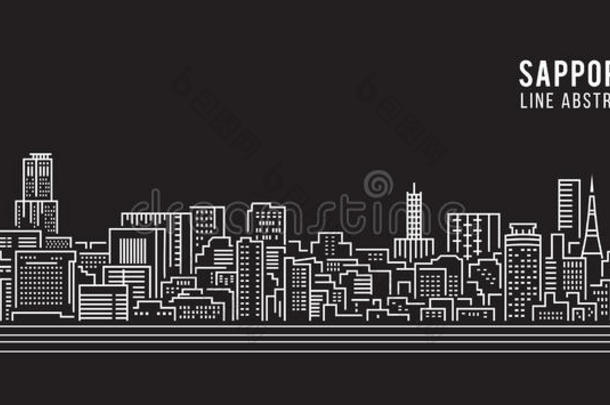 城市景观建筑线艺术矢量插图设计-札幌市