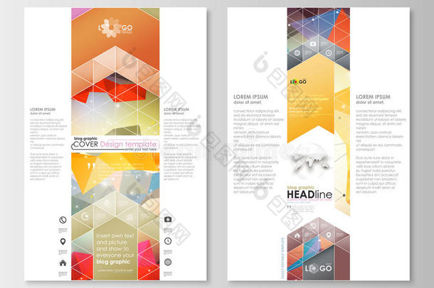 博客图形业务模板。 页面网站模板，易于编辑，平面布局。 抽象彩色三角形设计