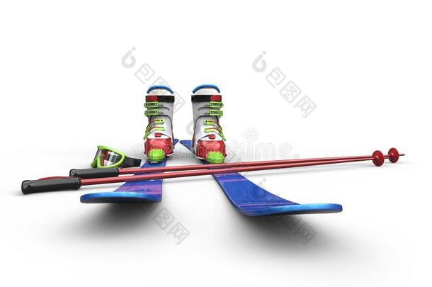 彩色<strong>滑雪设备</strong>-正面视图特写镜头
