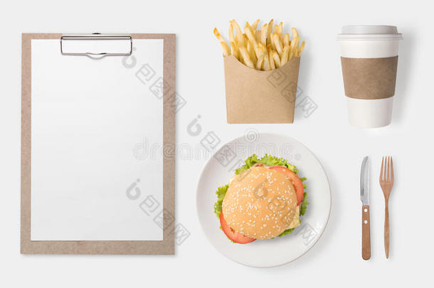 模拟汉堡、薯条、咖啡杯和CL的设计概念