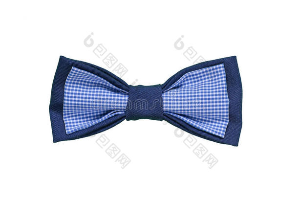 蓝色手工蝴蝶结领带隔离在白色背景与线条