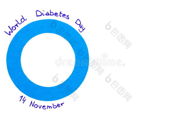白色背景上的蓝色圆圈纸，象征世界糖尿病日