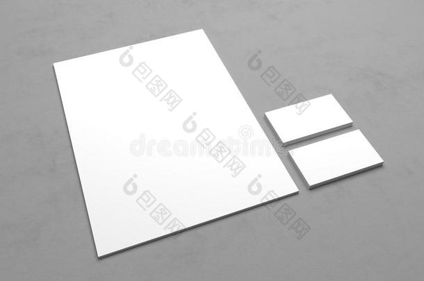 空白3D插图信笺纸与名片。