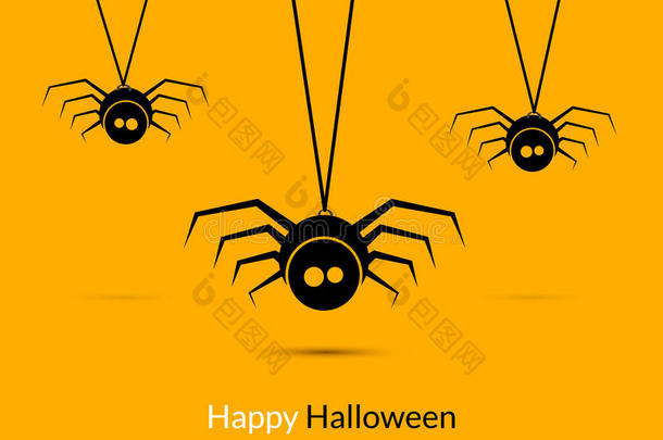 万圣节蜘蛛设计海报模板。 可爱蜘蛛的万圣节装饰快乐