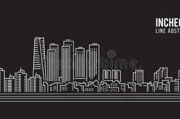 城市景观建筑线艺术矢量插图设计-仁川市