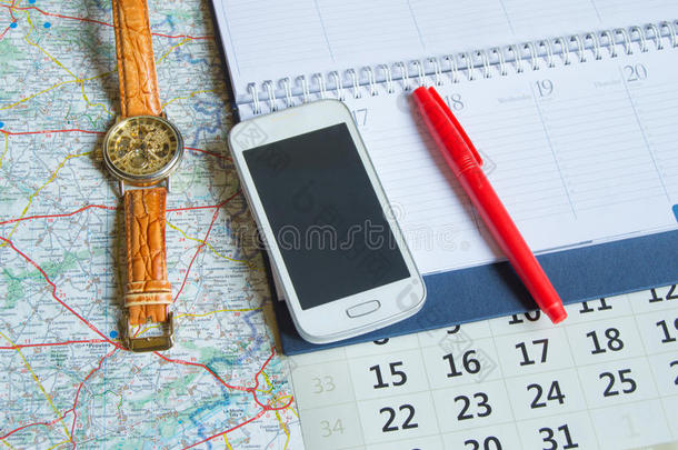 日记和日历与时间，地图，旅行概念旅行复制空间