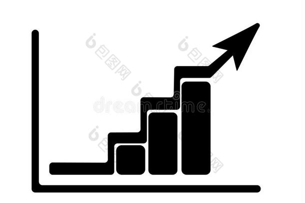 成长图形与上升<strong>箭头</strong>和<strong>图表</strong>。 黑色平面图标。 <strong>矢量</strong>插图
