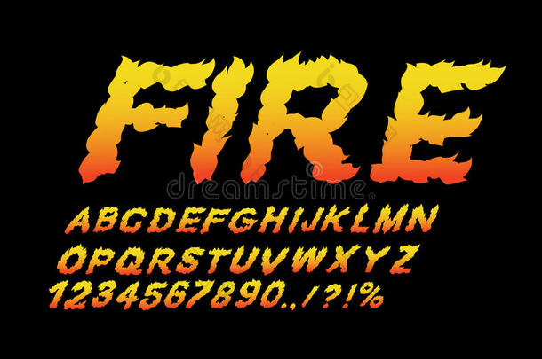 火字体。 火焰ABC。 火热的信件。 燃烧的字母表。 热门排版。 布莱斯莱特林