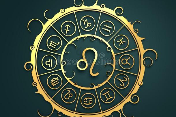 金色圆圈中的占星术符号。 狮子星座