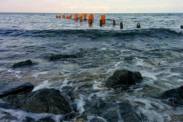 海岸地平线海洋岩石海